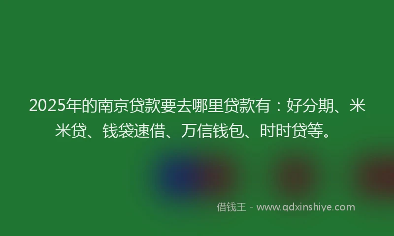 2025年的南京贷款要去哪里贷款有：好分期、米米贷、钱袋速借、万信钱包、时时贷等。