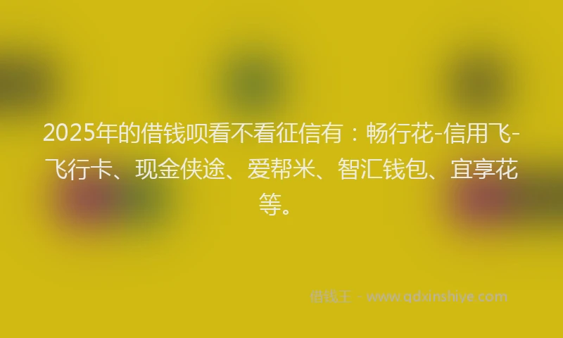 2025年的借钱呗看不看征信有：畅行花-信用飞-飞行卡、现金侠途、爱帮米、智汇钱包、宜享花等。