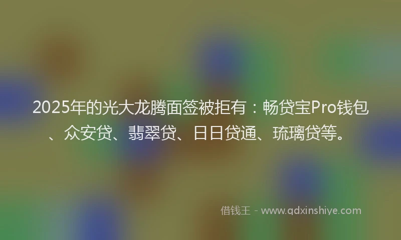 2025年的光大龙腾面签被拒有：畅贷宝Pro钱包、众安贷、翡翠贷、日日贷通、琉璃贷等。