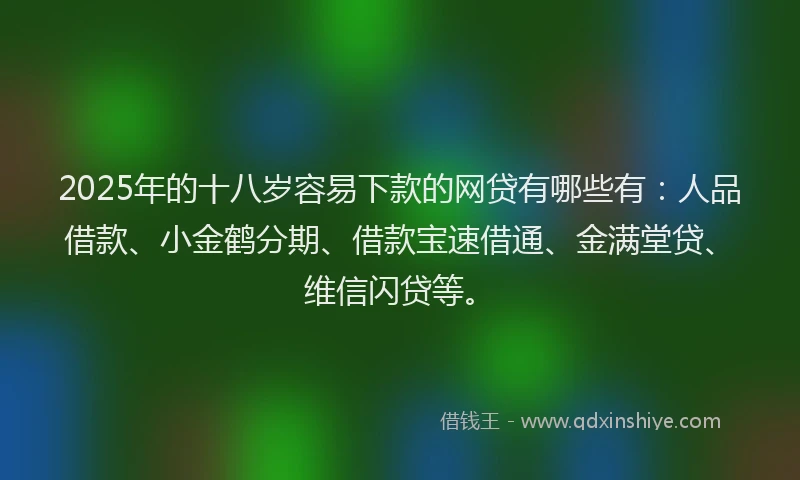 2025年的十八岁容易下款的网贷有哪些有：人品借款、小金鹤分期、借款宝速借通、金满堂贷、维信闪贷等。
