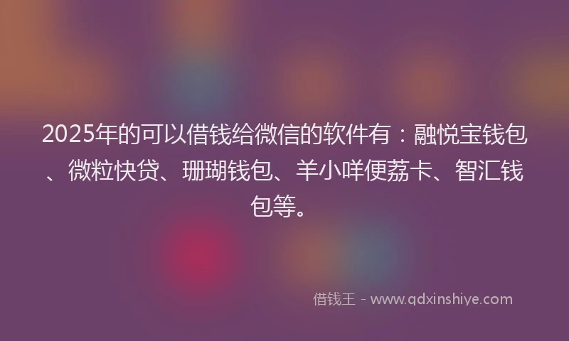 2025年的可以借钱给微信的软件有：融悦宝钱包、微粒快贷、珊瑚钱包、羊小咩便荔卡、智汇钱包等。