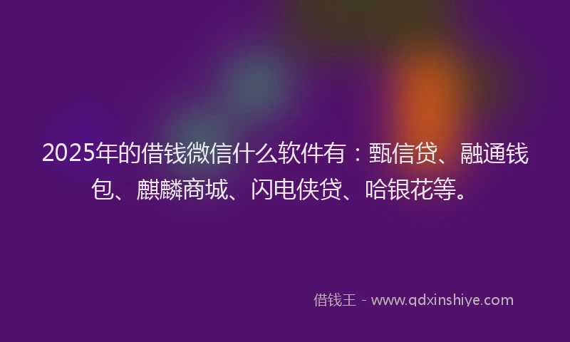 2025年的借钱微信什么软件有：甄信贷、融通钱包、麒麟商城、闪电侠贷、哈银花等。