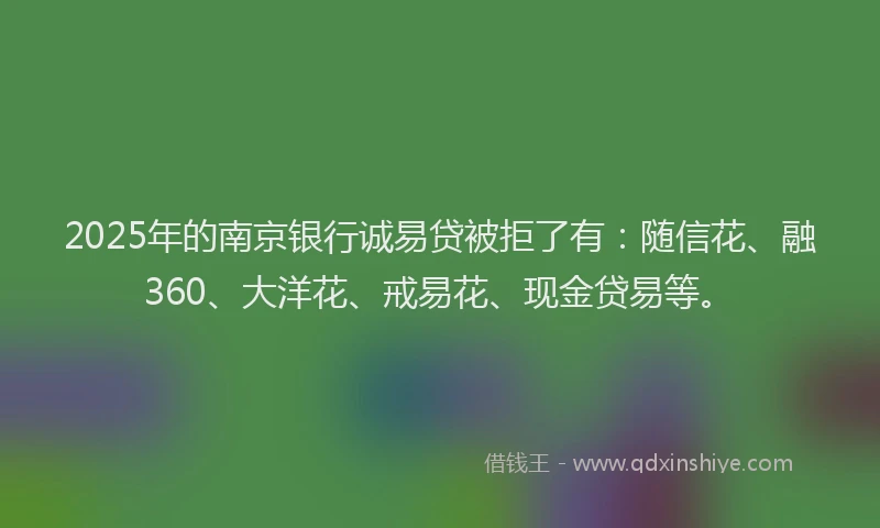 2025年的南京银行诚易贷被拒了有：随信花、融360、大洋花、戒易花、现金贷易等。