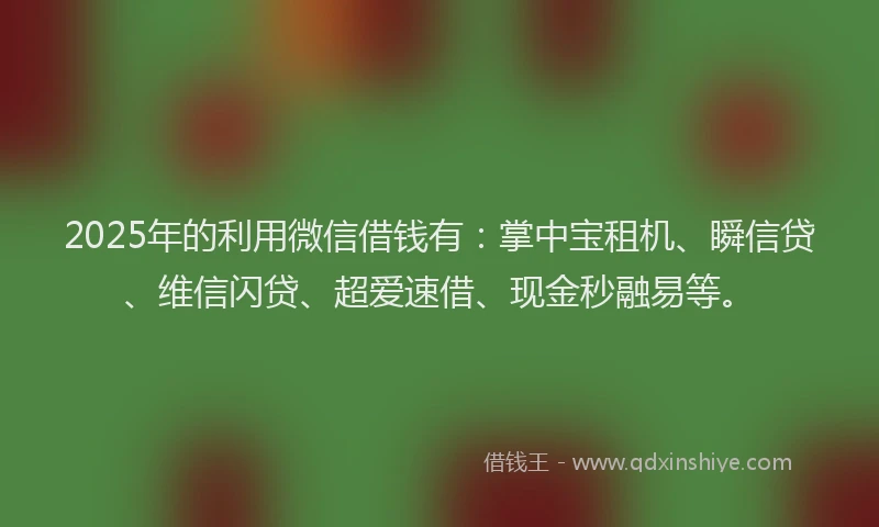 2025年的利用微信借钱有：掌中宝租机、瞬信贷、维信闪贷、超爱速借、现金秒融易等。