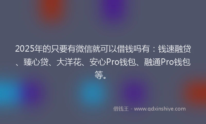 2025年的只要有微信就可以借钱吗有：钱速融贷、臻心贷、大洋花、安心Pro钱包、融通Pro钱包等。