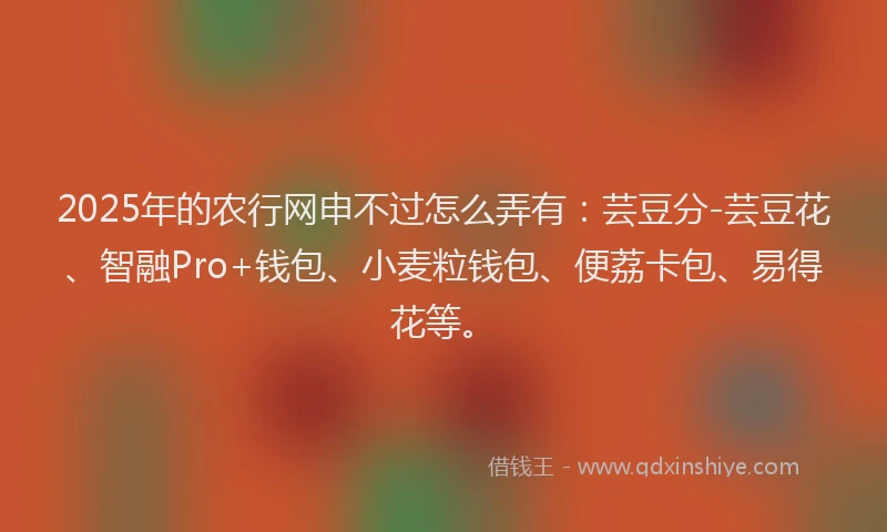 2025年的农行网申不过怎么弄有：芸豆分-芸豆花、智融Pro+钱包、小麦粒钱包、便荔卡包、易得花等。
