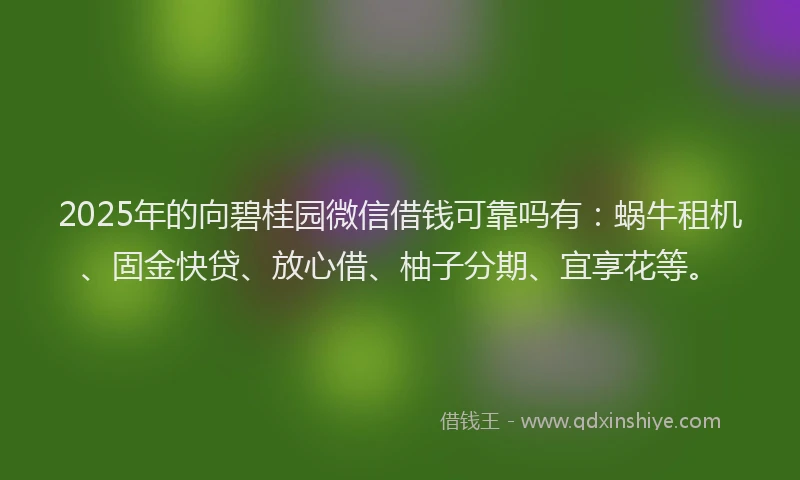 2025年的向碧桂园微信借钱可靠吗有：蜗牛租机、固金快贷、放心借、柚子分期、宜享花等。