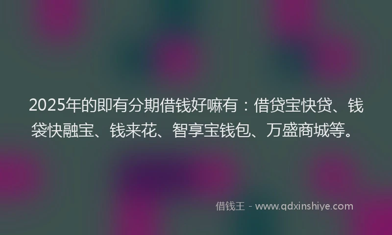 2025年的即有分期借钱好嘛有:借贷宝快贷、钱袋快融宝、钱来花、智享宝钱包、万盛商城等。