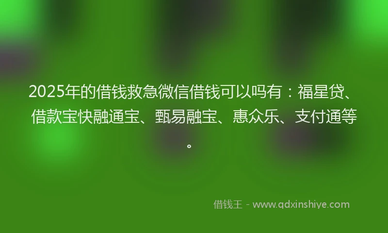 2025年的借钱救急微信借钱可以吗有：福星贷、借款宝快融通宝、甄易融宝、惠众乐、支付通等。