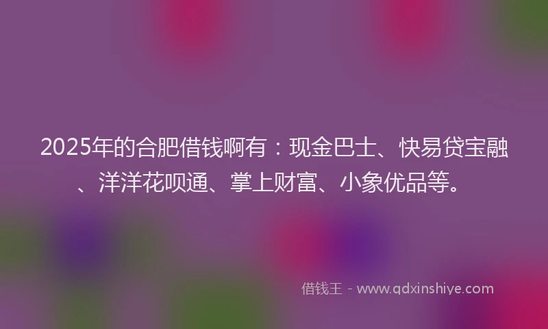 2025年的合肥借钱啊有：现金巴士、快易贷宝融、洋洋花呗通、掌上财富、小象优品等。