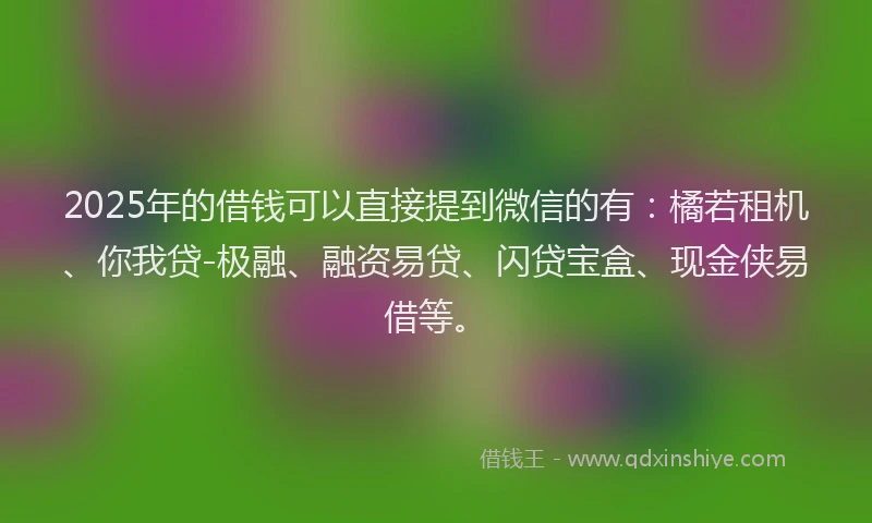 2025年的借钱可以直接提到微信的有：橘若租机、你我贷-极融、融资易贷、闪贷宝盒、现金侠易借等。