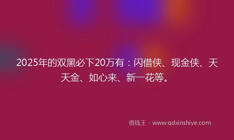 2025年的双黑必下20万有：闪借侠、现金侠、天天金、如心来、新一花等。