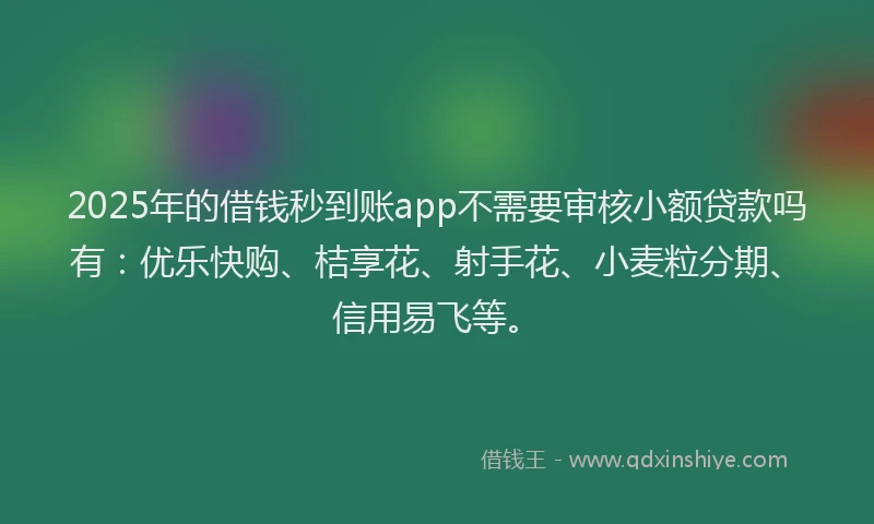 2025年的借钱秒到账app不需要审核小额贷款吗有：优乐快购、桔享花、射手花、小麦粒分期、信用易飞等。