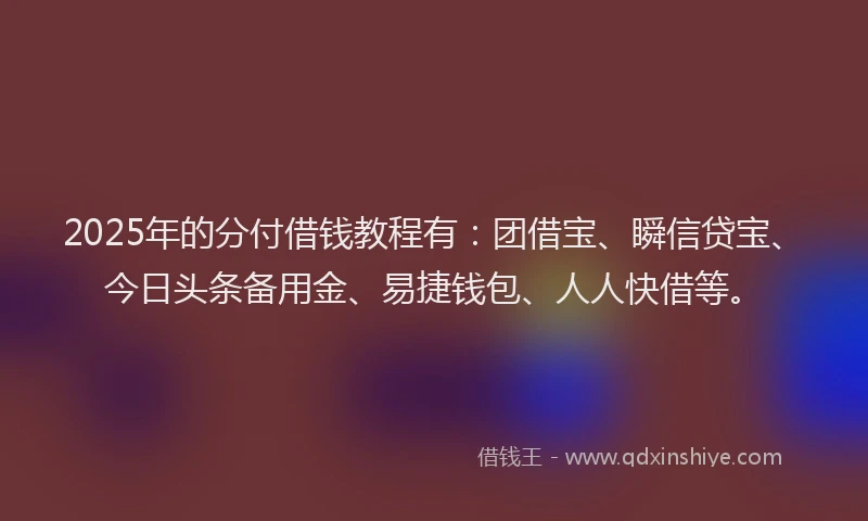 2025年的分付借钱教程有：团借宝、瞬信贷宝、今日头条备用金、易捷钱包、人人快借等。