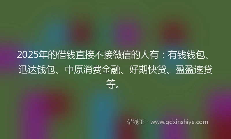 2025年的借钱直接不接微信的人有：有钱钱包、迅达钱包、中原消费金融、好期快贷、盈盈速贷等。
