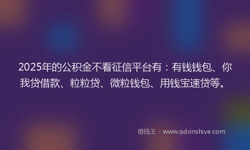2025年的公积金不看征信平台有：有钱钱包、你我贷借款、粒粒贷、微粒钱包、用钱宝速贷等。