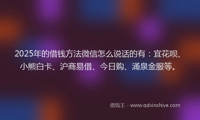 2025年的借钱方法微信怎么说话的有：宜花呗、小熊白卡、沪商易借、今日购、涌泉金服等。
