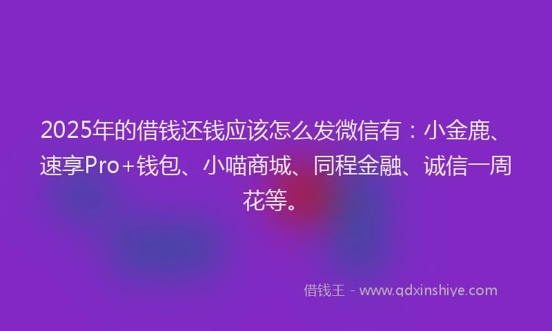 2025年的借钱还钱应该怎么发微信有：小金鹿、速享Pro+钱包、小喵商城、同程金融、诚信一周花等。