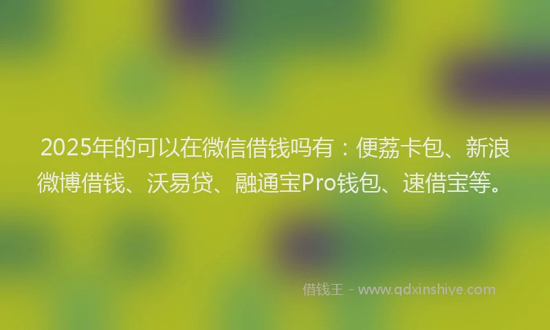 2025年的可以在微信借钱吗有：便荔卡包、新浪微博借钱、沃易贷、融通宝Pro钱包、速借宝等。