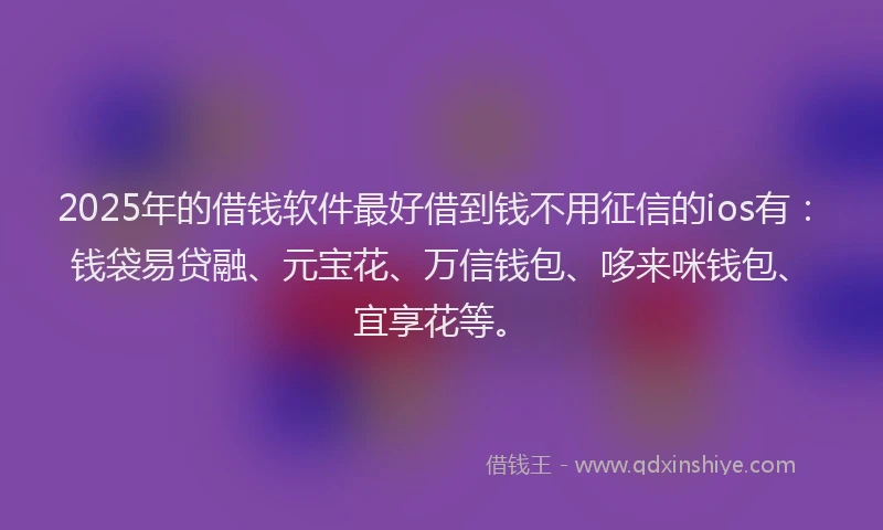 2025年的借钱软件最好借到钱不用征信的ios有：钱袋易贷融、元宝花、万信钱包、哆来咪钱包、宜享花等。