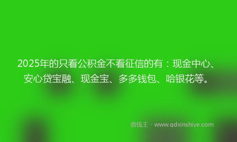 2025年的只看公积金不看征信的有：现金中心、安心贷宝融、现金宝、多多钱包、哈银花等。