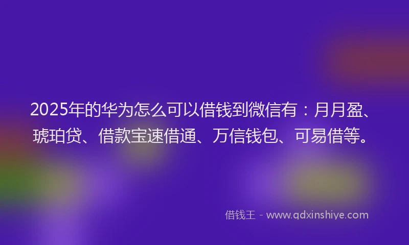 2025年的华为怎么可以借钱到微信有：月月盈、琥珀贷、借款宝速借通、万信钱包、可易借等。