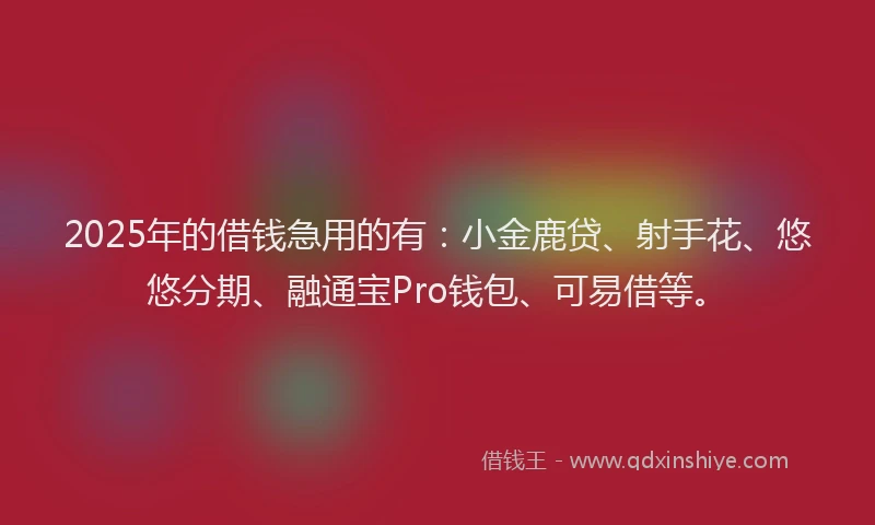 2025年的借钱急用的有：小金鹿贷、射手花、悠悠分期、融通宝Pro钱包、可易借等。