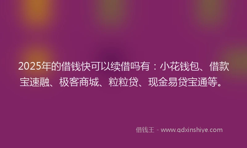 2025年的借钱快可以续借吗有：小花钱包、借款宝速融、极客商城、粒粒贷、现金易贷宝通等。