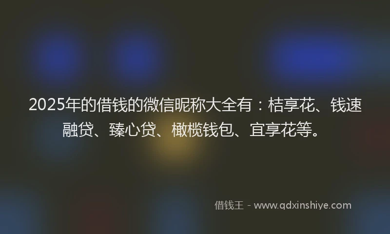 2025年的借钱的微信昵称大全有：桔享花、钱速融贷、臻心贷、橄榄钱包、宜享花等。