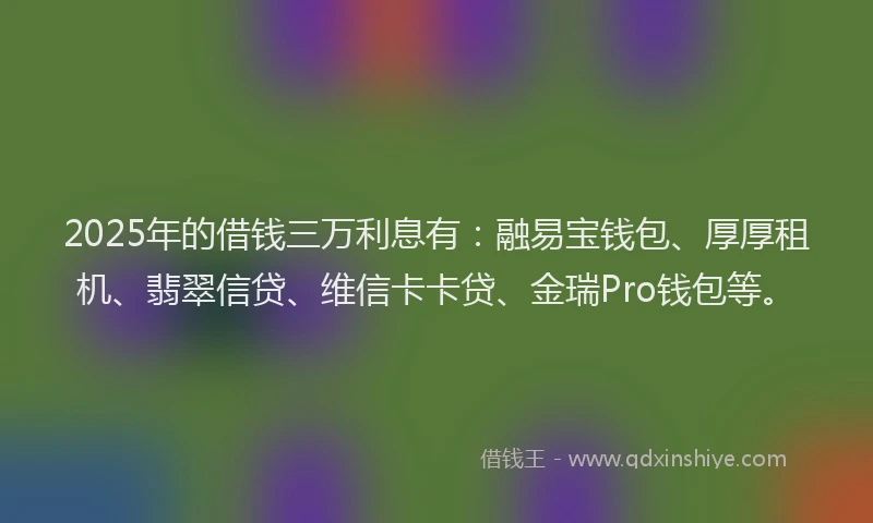 2025年的借钱三万利息有：融易宝钱包、厚厚租机、翡翠信贷、维信卡卡贷、金瑞Pro钱包等。