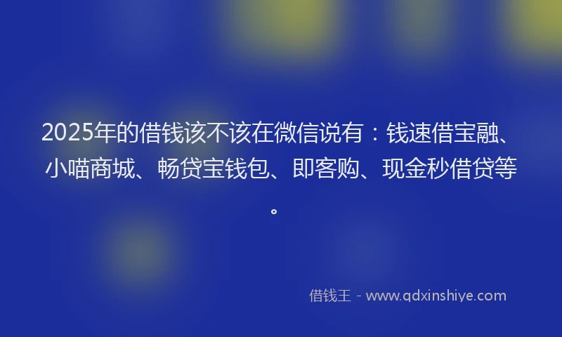 2025年的借钱该不该在微信说有：钱速借宝融、小喵商城、畅贷宝钱包、即客购、现金秒借贷等。