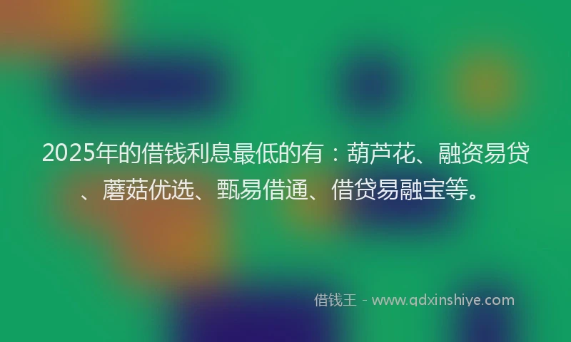 2025年的借钱利息最低的有：葫芦花、融资易贷、蘑菇优选、甄易借通、借贷易融宝等。