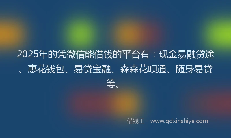2025年的凭微信能借钱的平台有：现金易融贷途、惠花钱包、易贷宝融、森森花呗通、随身易贷等。