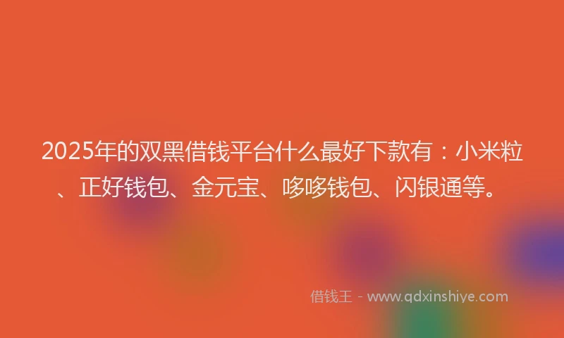 2025年的双黑借钱平台什么最好下款有：小米粒、正好钱包、金元宝、哆哆钱包、闪银通等。