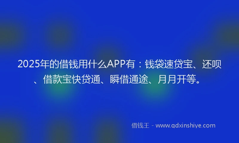 2025年的借钱用什么APP有：钱袋速贷宝、还呗、借款宝快贷通、瞬借通途、月月开等。