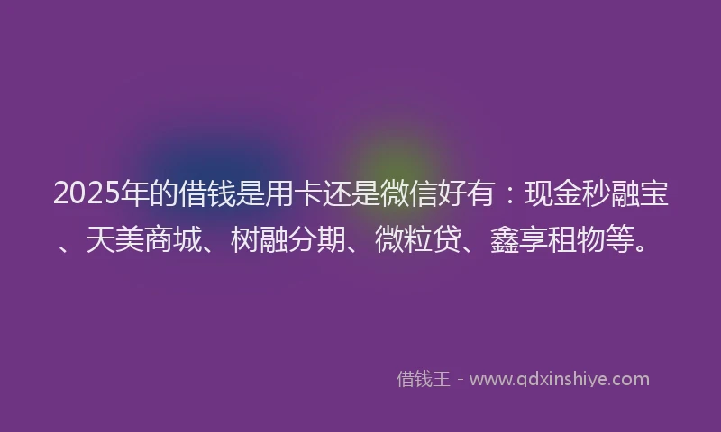 2025年的借钱是用卡还是微信好有：现金秒融宝、天美商城、树融分期、微粒贷、鑫享租物等。