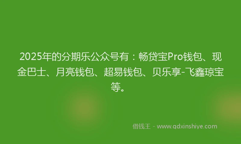 2025年的分期乐公众号有：畅贷宝Pro钱包、现金巴士、月亮钱包、超易钱包、贝乐享-飞鑫琼宝等。