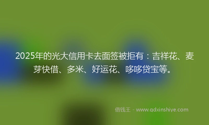 2025年的光大信用卡去面签被拒有：吉祥花、麦芽快借、多米、好运花、哆哆贷宝等。