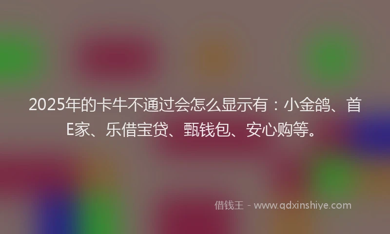 2025年的卡牛不通过会怎么显示有：小金鸽、首E家、乐借宝贷、甄钱包、安心购等。