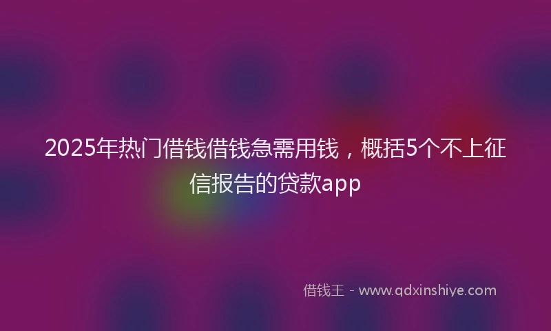 2025年热门借钱借钱急需用钱，概括5个不上征信报告的贷款app