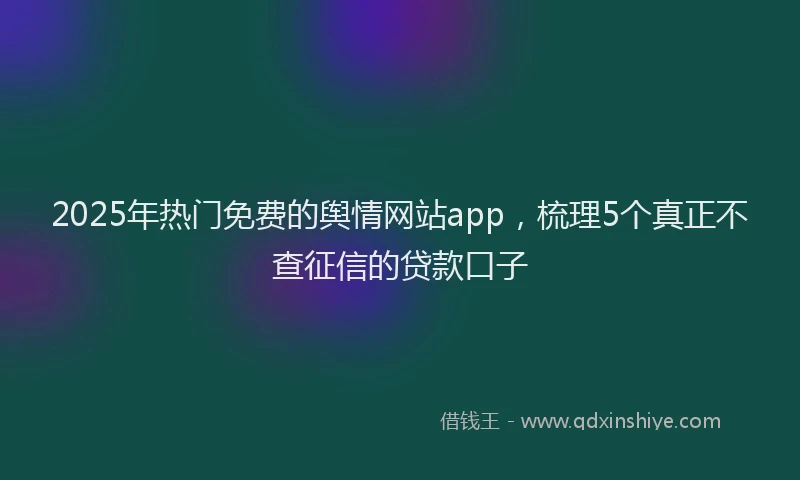 2025年热门免费的舆情网站app，梳理5个真正不查征信的贷款口子