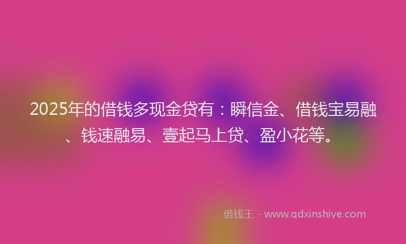 2025年的借钱多现金贷有：瞬信金、借钱宝易融、钱速融易、壹起马上贷、盈小花等。