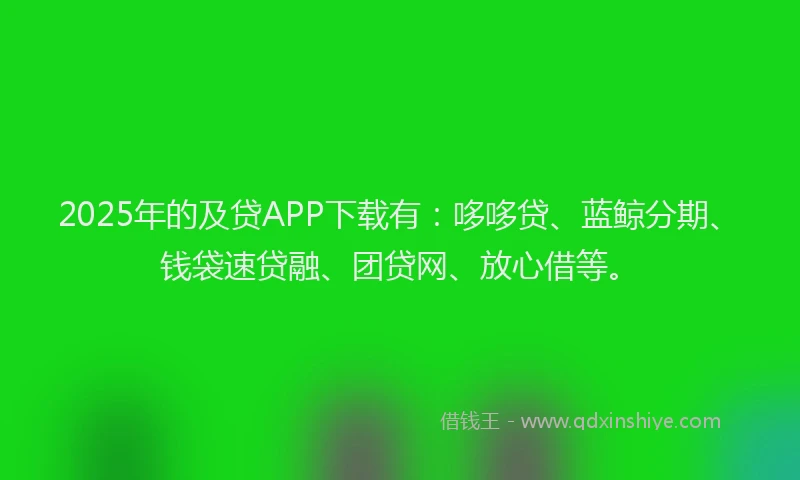 2025年的及贷APP下载有：哆哆贷、蓝鲸分期、钱袋速贷融、团贷网、放心借等。