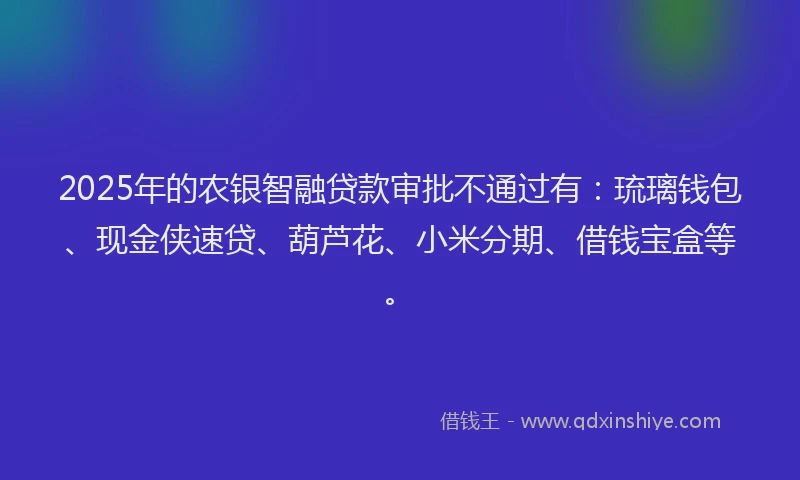 2025年的农银智融贷款审批不通过有：琉璃钱包、现金侠速贷、葫芦花、小米分期、借钱宝盒等。