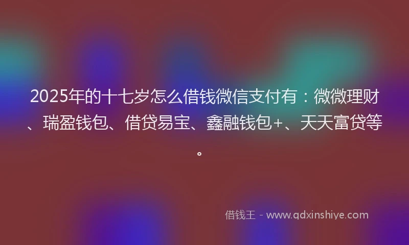 2025年的十七岁怎么借钱微信支付有：微微理财、瑞盈钱包、借贷易宝、鑫融钱包+、天天富贷等。