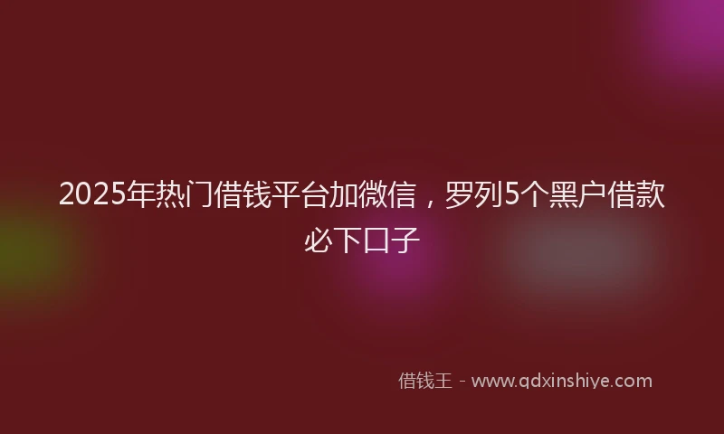 2025年热门借钱平台加微信，罗列5个黑户借款必下口子