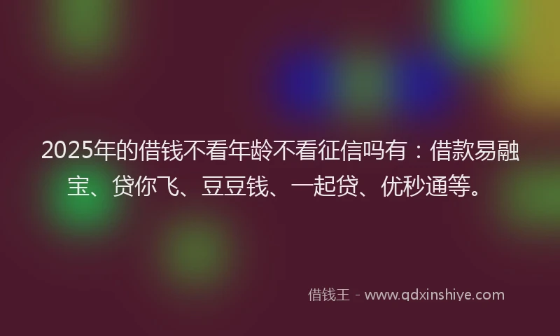2025年的借钱不看年龄不看征信吗有：借款易融宝、贷你飞、豆豆钱、一起贷、优秒通等。