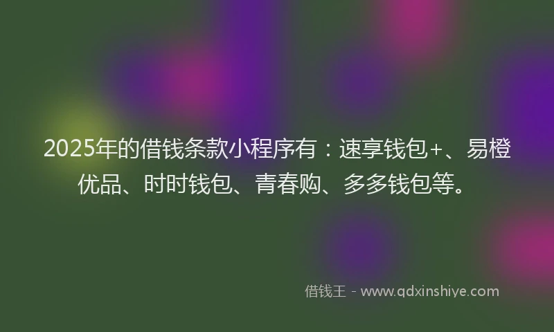 2025年的借钱条款小程序有：速享钱包+、易橙优品、时时钱包、青春购、多多钱包等。