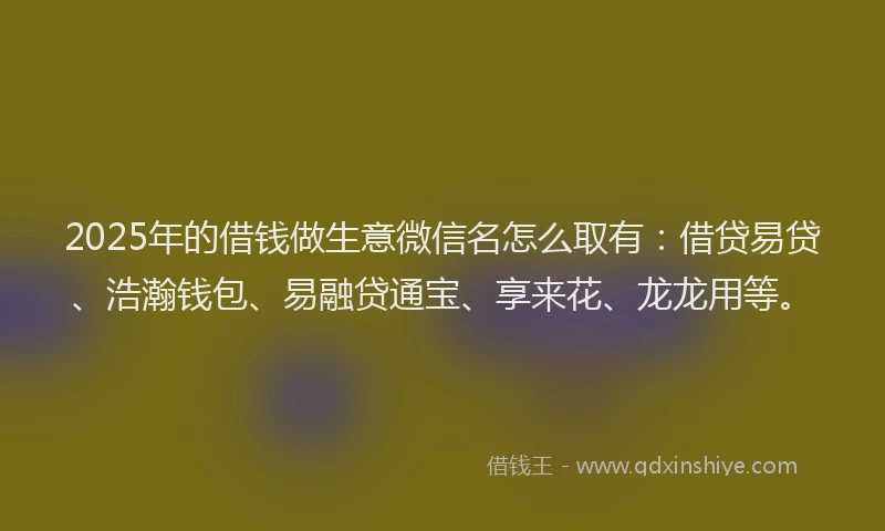 2025年的借钱做生意微信名怎么取有：借贷易贷、浩瀚钱包、易融贷通宝、享来花、龙龙用等。