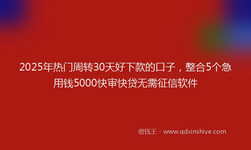 2025年热门周转30天好下款的口子，整合5个急用钱5000快审快贷无需征信软件